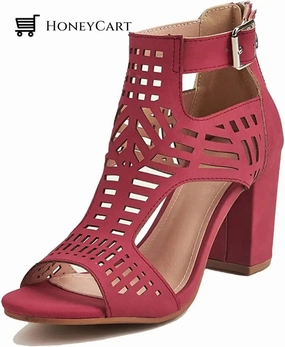 Chunky Heel Sandals for Women Cut Out Peep Toe Zipper Block Heeled Sandals Elastic Strap Sandals