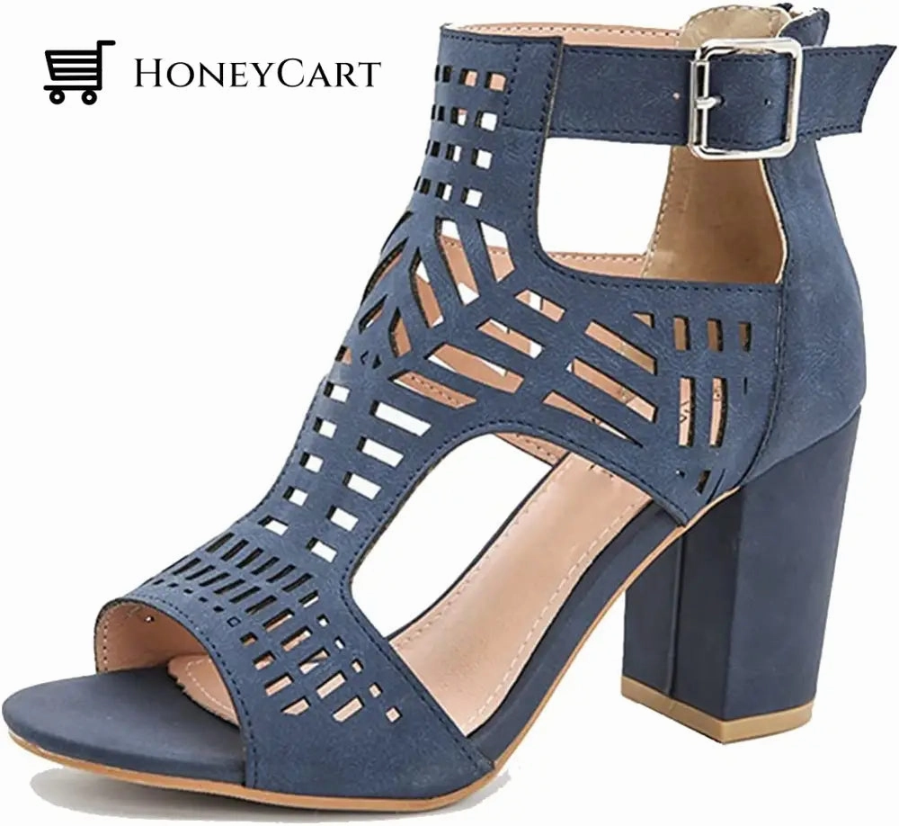 Discontinued Born Sandals Chunky Heel Sandals for Women Cut Out Peep Toe Zipper Block Heeled Sandals