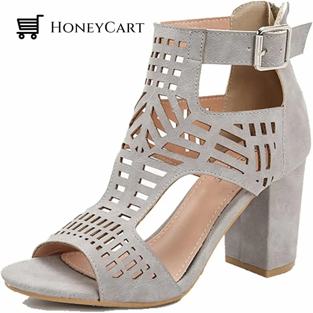 Wedge Summer Sandals Chunky Heel Sandals for Women Cut Out Peep Toe Zipper Block Heeled Sandals