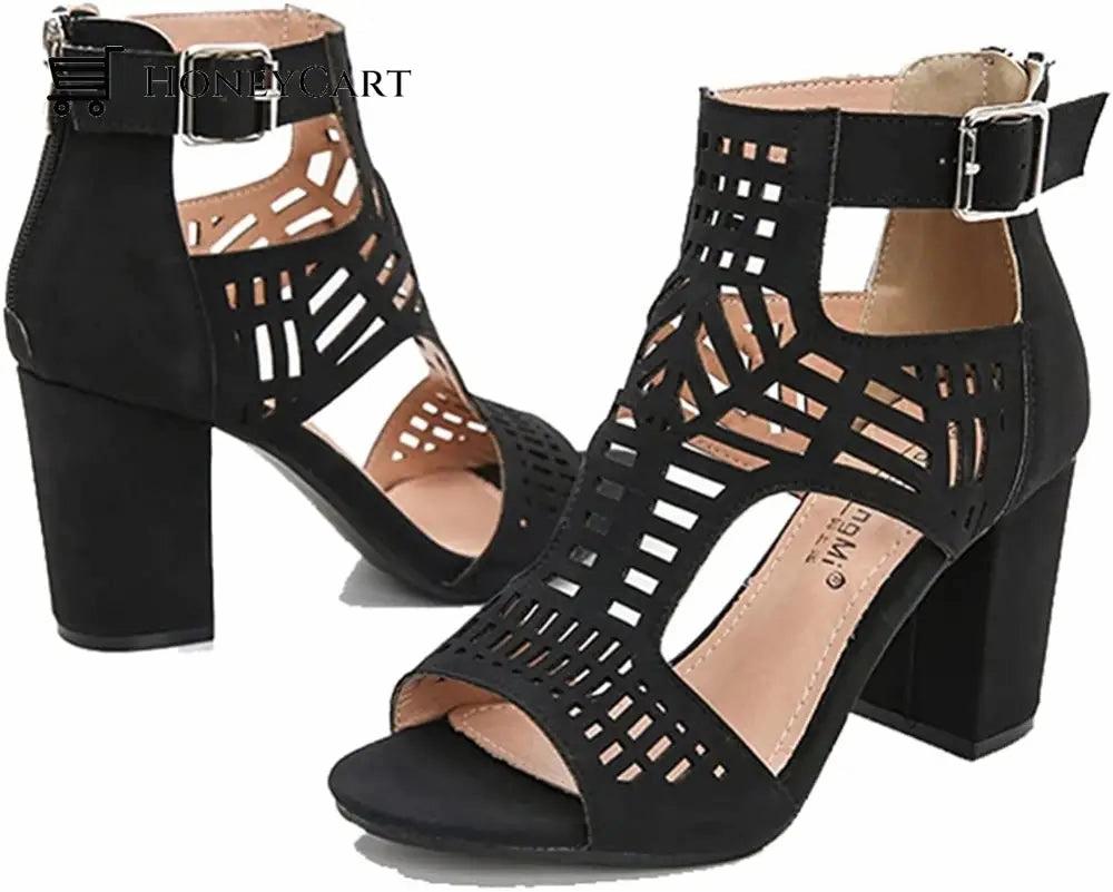 Sandals Of The 90s Chunky Heel Sandals for Women Cut Out Peep Toe Zipper Block Heeled Sandals