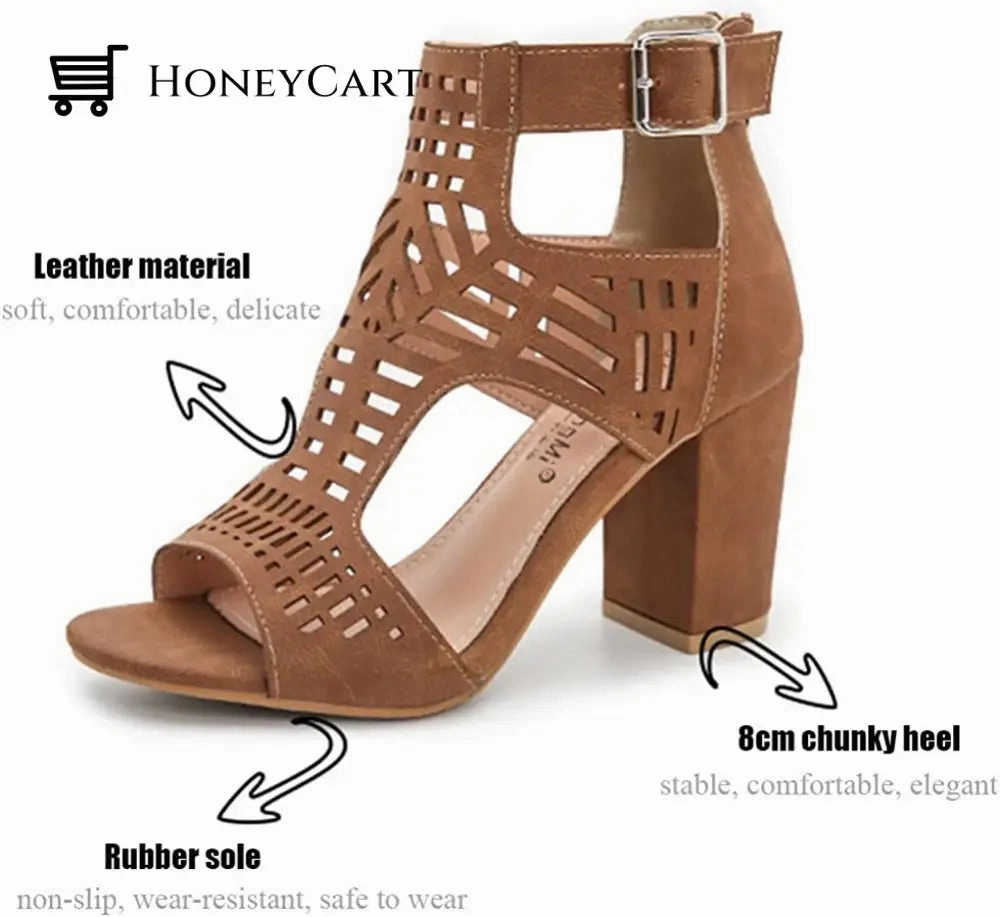 Chunky Heel Sandals for Women Cut Out Peep Toe Zipper Block Heeled Sandals Wedge Platform Sandals