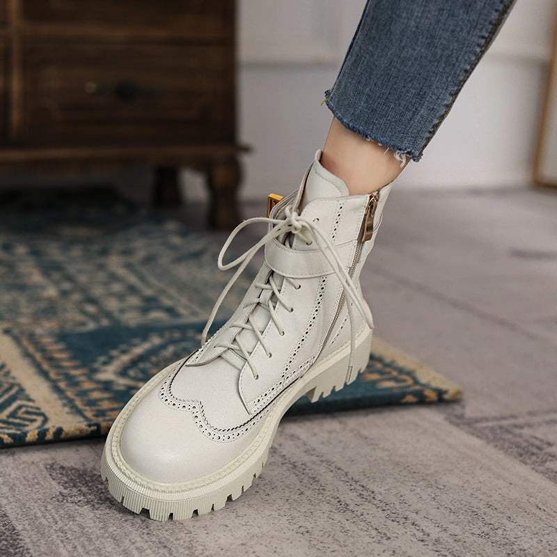 Extra Wide Boots Chunky Heels Elegant Winter Ankle Boots Cow Leather Women