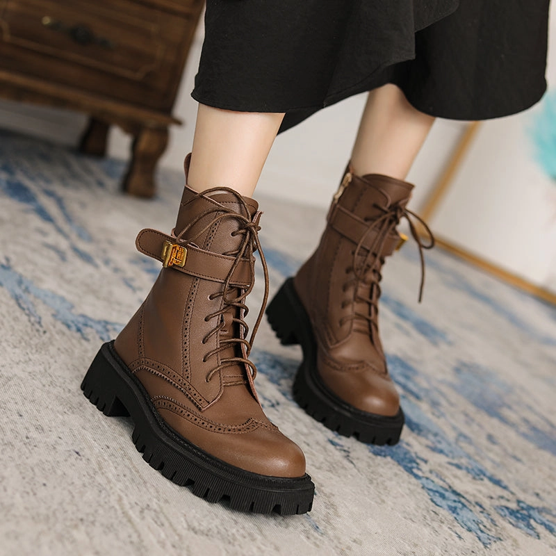 Chunky Heels Elegant Winter Ankle Boots Cow Leather Women Justin Boots Justin