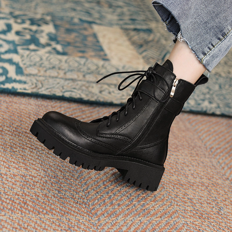 Chunky Heels Elegant Winter Ankle Boots Cow Leather Women Cowboy Boots Ornament