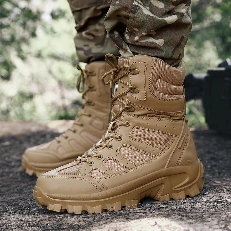 Men's chunky platform anti-skid military combat boots | High cut front lace boots Mountaineering Hiking Boots
