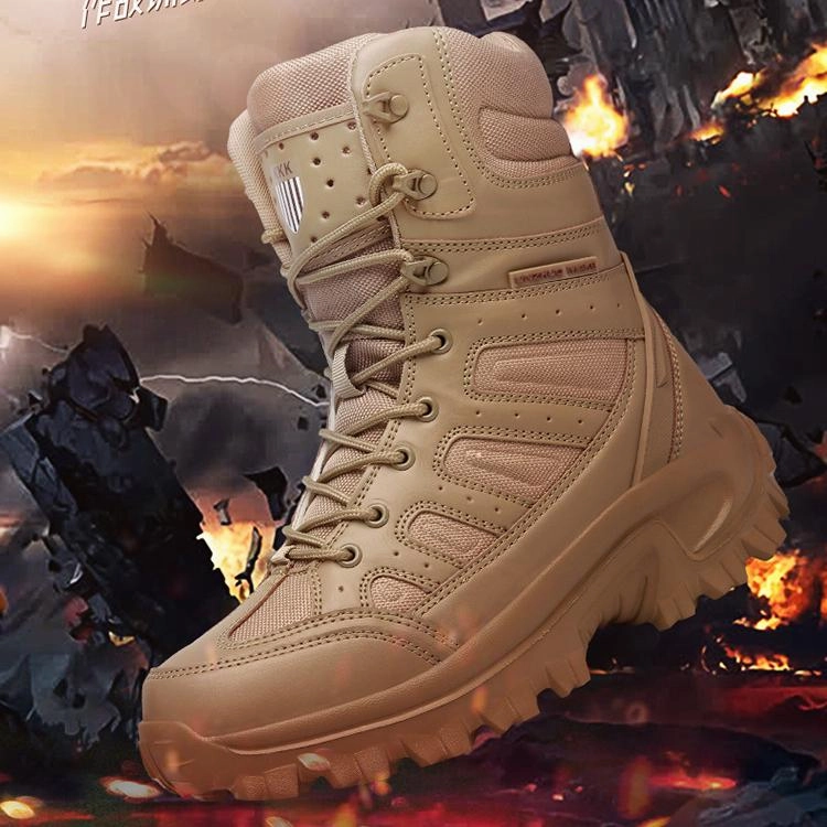 Low Western Boots Men's chunky platform anti-skid military combat boots | High cut front lace boots