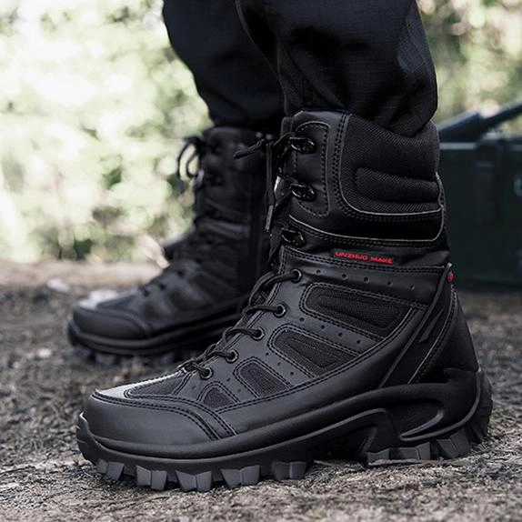 Boots Stretched Men's chunky platform anti-skid military combat boots | High cut front lace boots