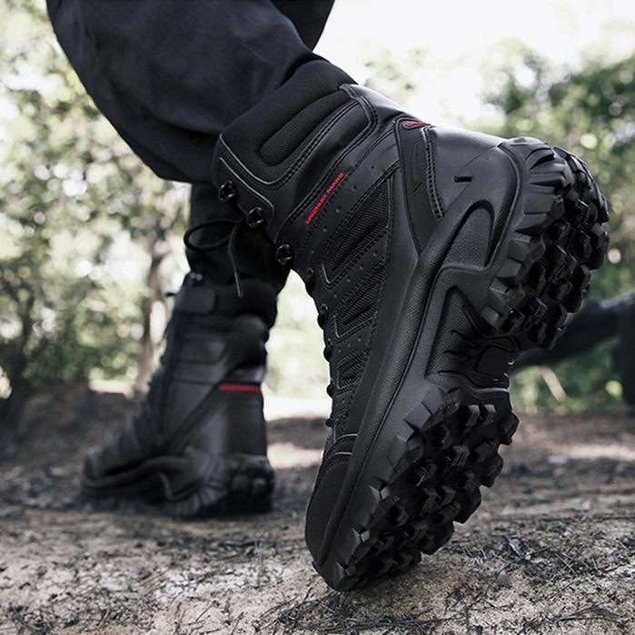 Men's chunky platform anti-skid military combat boots | High cut front lace boots Patent Leather Combat Boots