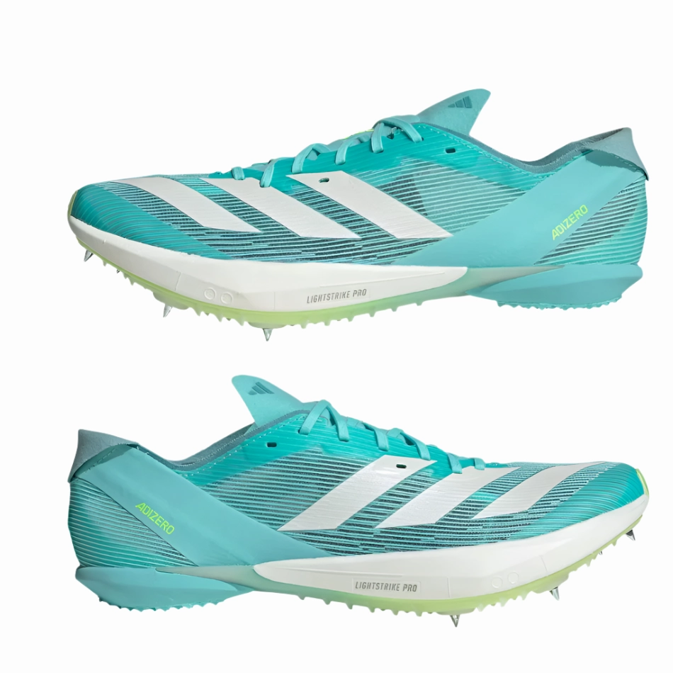 Adidas Unisex Adizero Ambition Track Running Spikes in Flash Aqua/Zero Metalic/Lucid Lemon AW25 Lifting Shoes Adidas