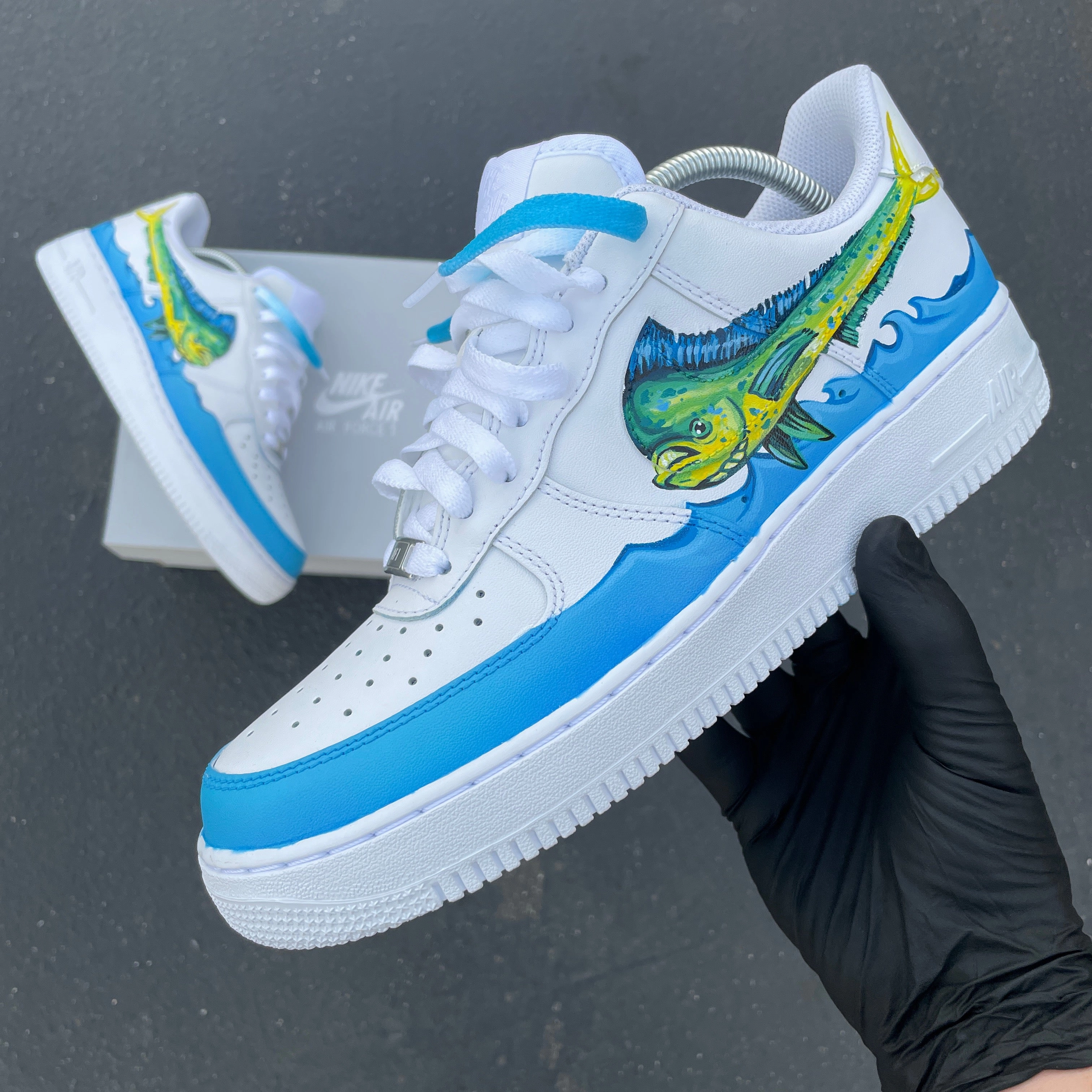 Asics Sky Shoes Custom Hand Painted White Mahi-mahi Fishing Themed Nike Air Force 1 Low