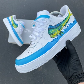 Asics Shoes Los Angeles Custom Hand Painted White Mahi-mahi Fishing Themed Nike Air Force 1 Low