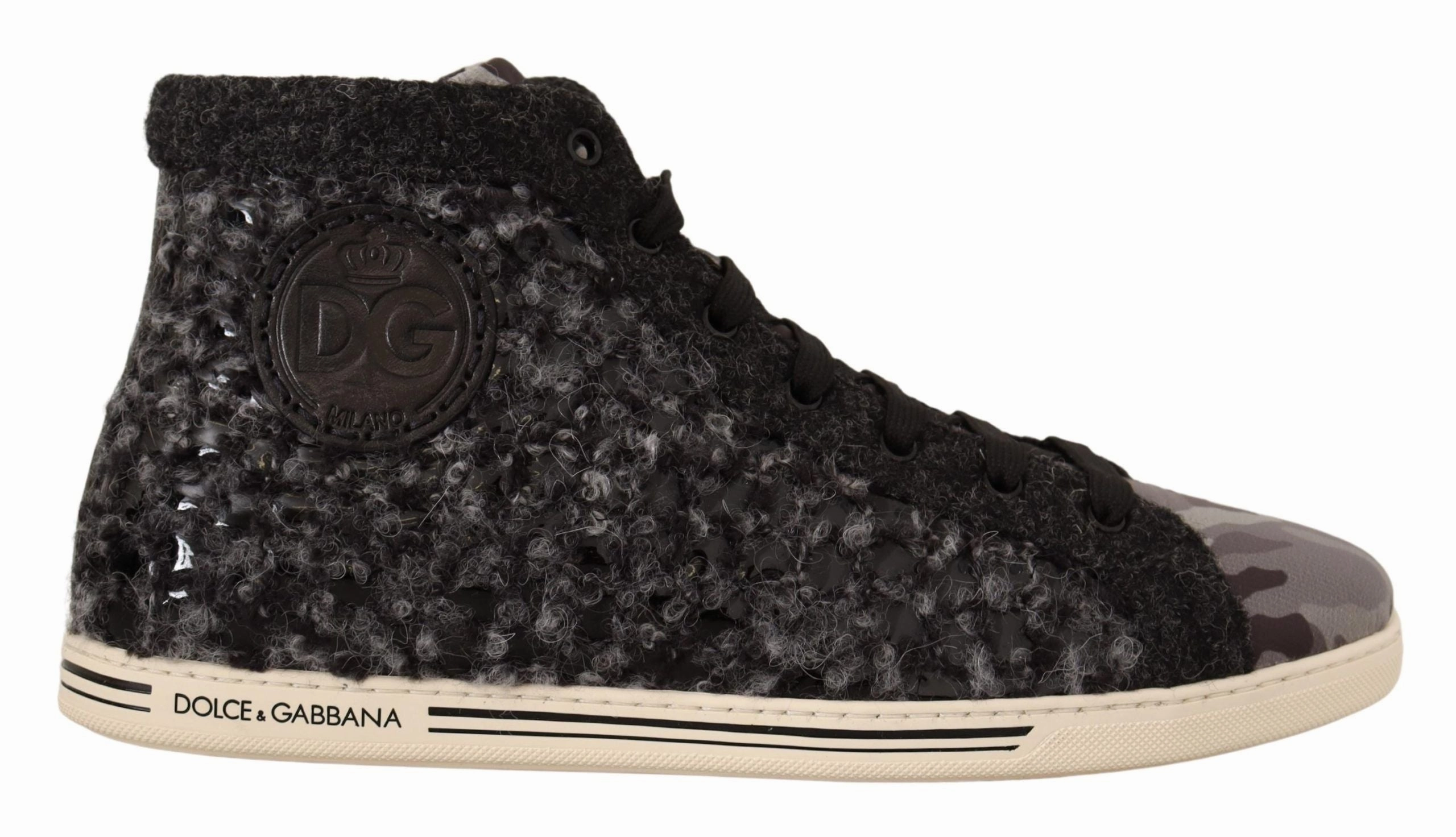 Wide Width High Top Sneakers Dolce & Gabbana Gray Black Wool Cotton High Top Sneakers