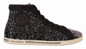 Dolce & Gabbana Gray Black Wool Cotton High Top Sneakers Road Runner Sneakers