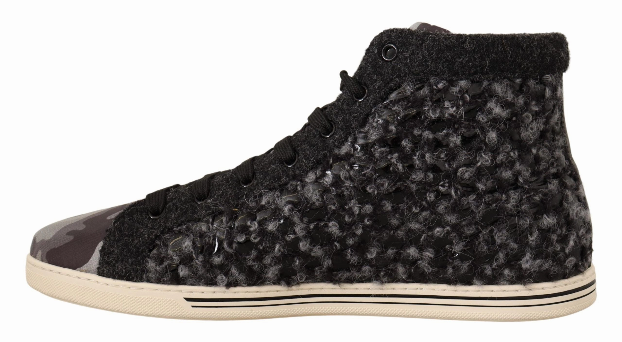 Dolce & Gabbana Gray Black Wool Cotton High Top Sneakers Pro Sneakers