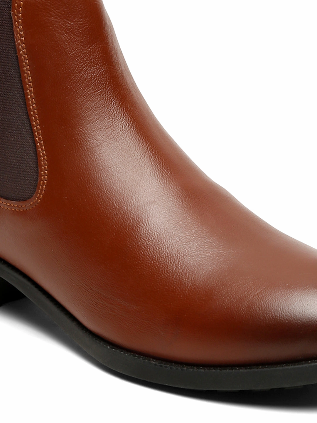 Women's Tan Solid Leather Slip-On Blocked Heel Boots Kreosote Boots