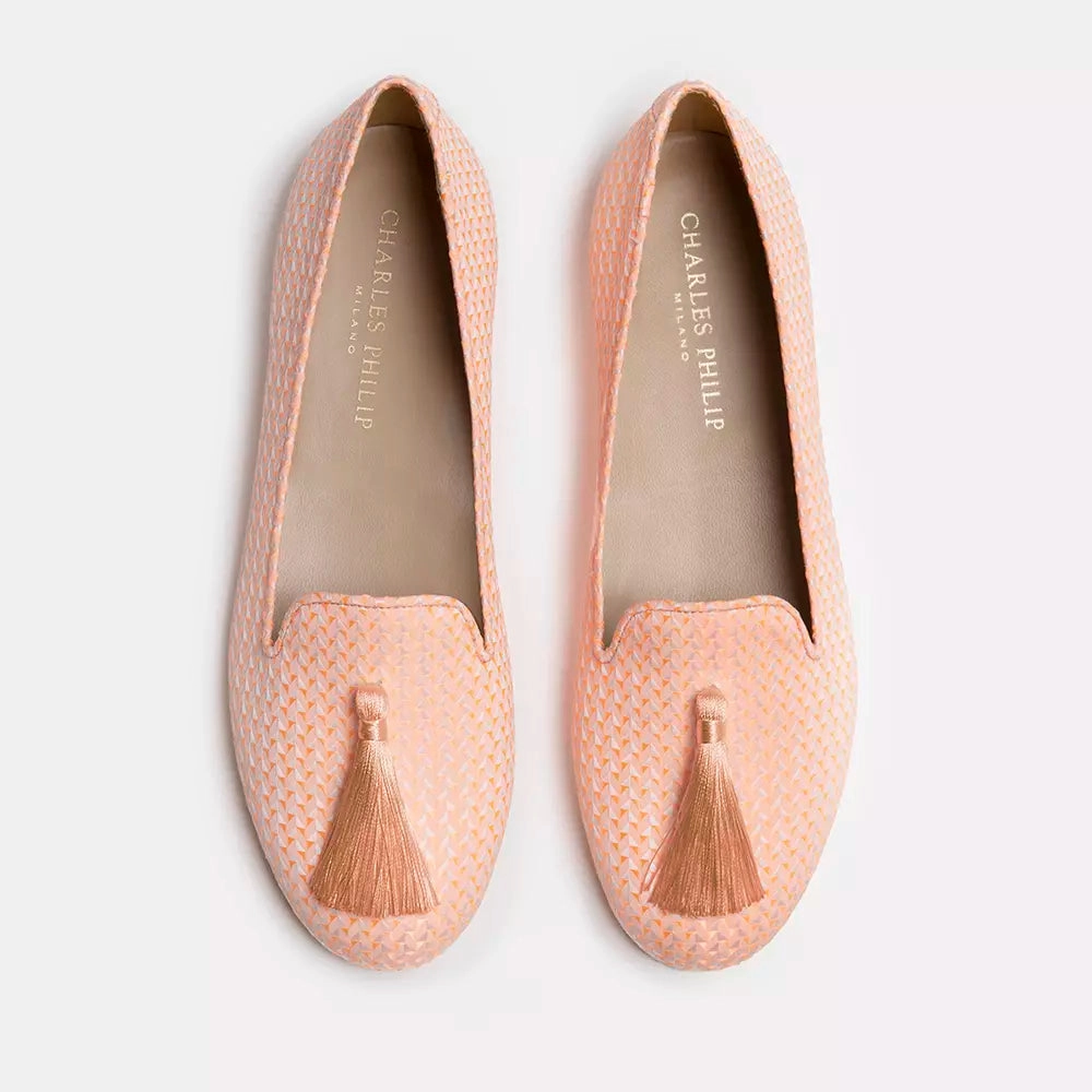 Charles Philip Elegant Pink Silk Alba Loafers Flat Bottom Shoes