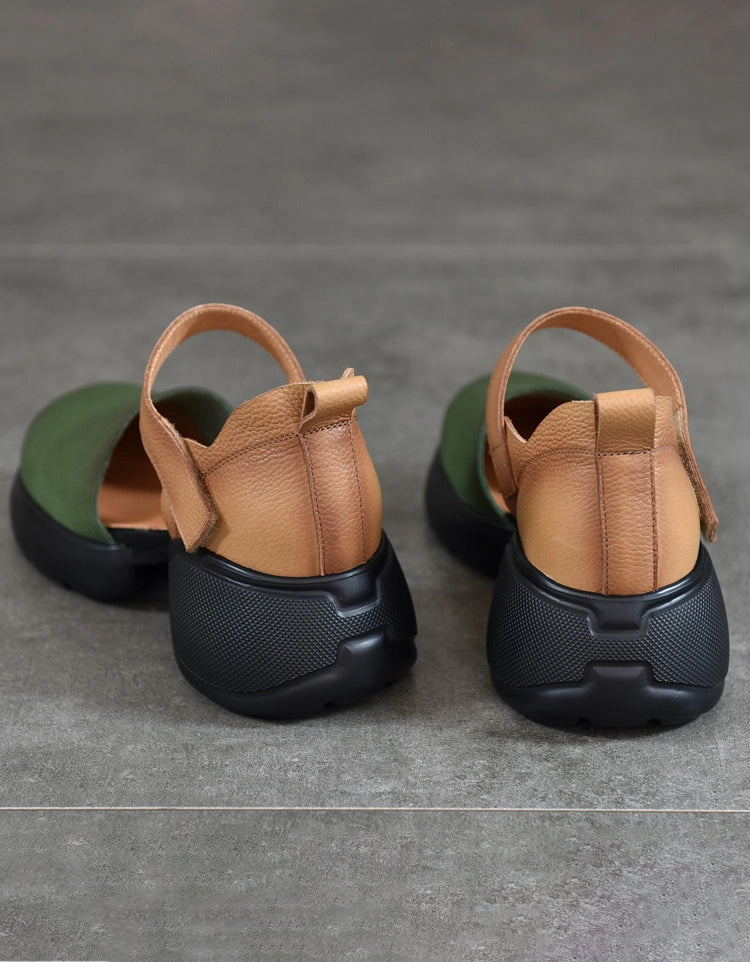 And White Sandals Comfortable Round Toe Chunky Heel Platform Sandals