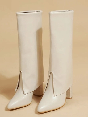 Ashore Shop New Chunky Heel Pointed Toe Women Long Knee High Boots Black Winter Shoes Female Chelsea Booties Size 35-42 Stingray Western Boots