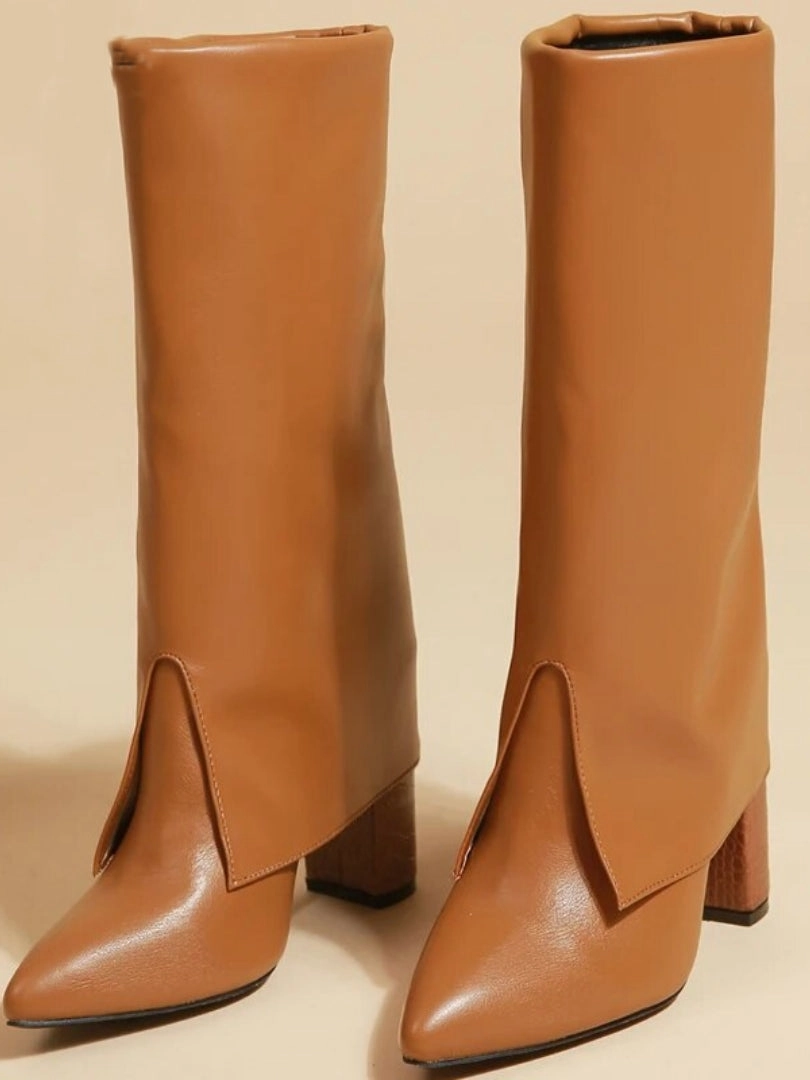 Affordable Boots Ashore Shop New Chunky Heel Pointed Toe Women Long Knee High Boots Black Winter Shoes Female Chelsea Booties Size 35-42