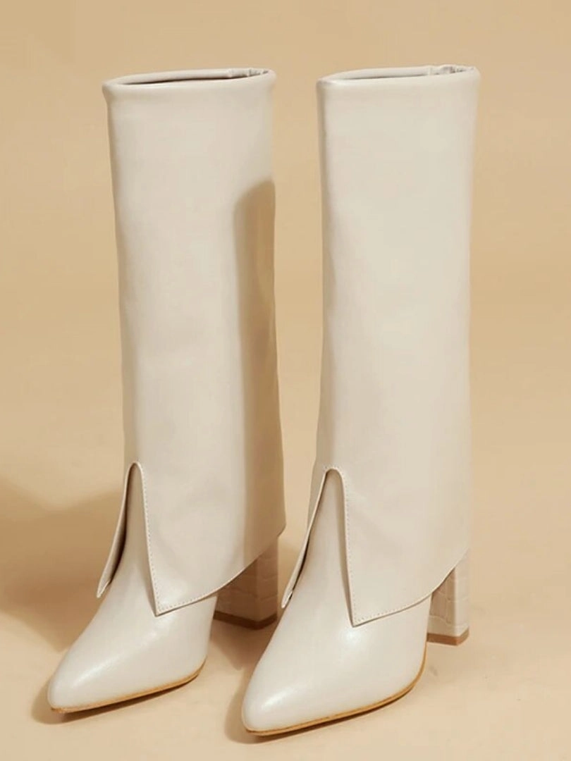 Ashore Shop New Chunky Heel Pointed Toe Women Long Knee High Boots Black Winter Shoes Female Chelsea Booties Size 35-42 Burton Moto Snowboard Boots