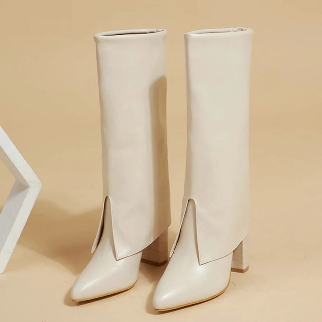 Ashore Shop New Chunky Heel Pointed Toe Women Long Knee High Boots Black Winter Shoes Female Chelsea Booties Size 35-42 Paws Boots