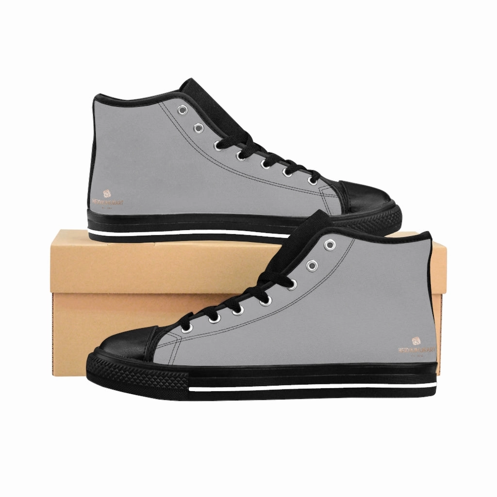 Concrete Gray Men's High-top Sneakers, Solid Color Minimalist Designer Tennis Running Shoes Lineman Climbing Boots