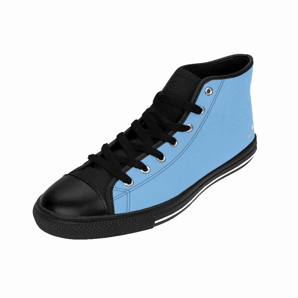 Baby Blue Men's High-top Sneakers, Solid Color Minimalist Designer Tennis Running Shoes El Dorado Boots