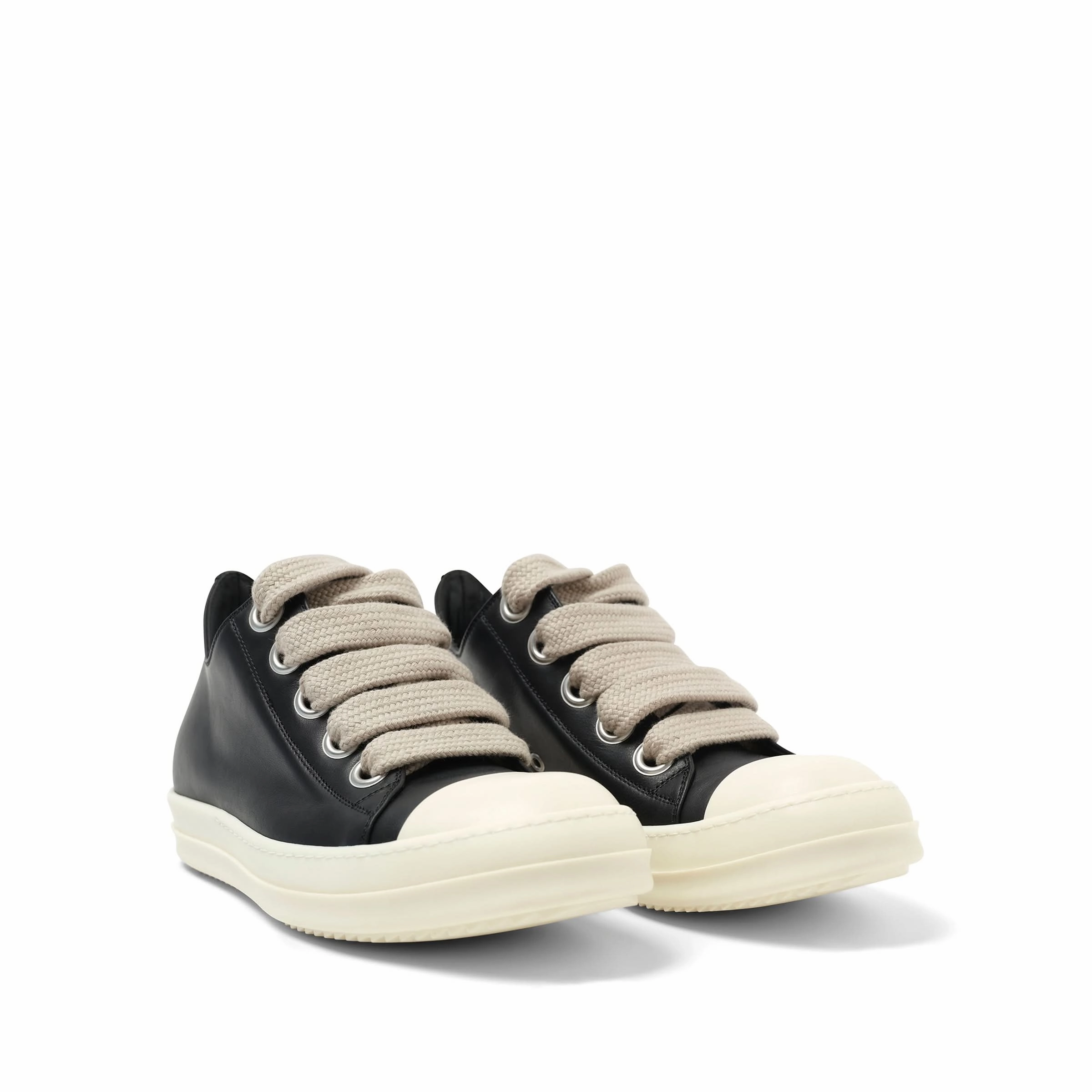 Full Grain Leather Jumbolaced Low Sneaker in Black/Pearl/Milk Silver High Top Sneakers
