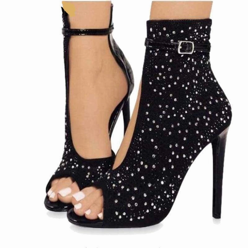 Weird High Heels Crystal Sequins Sexy Gladiator Rhinestone Buckle Strap Party Shoes