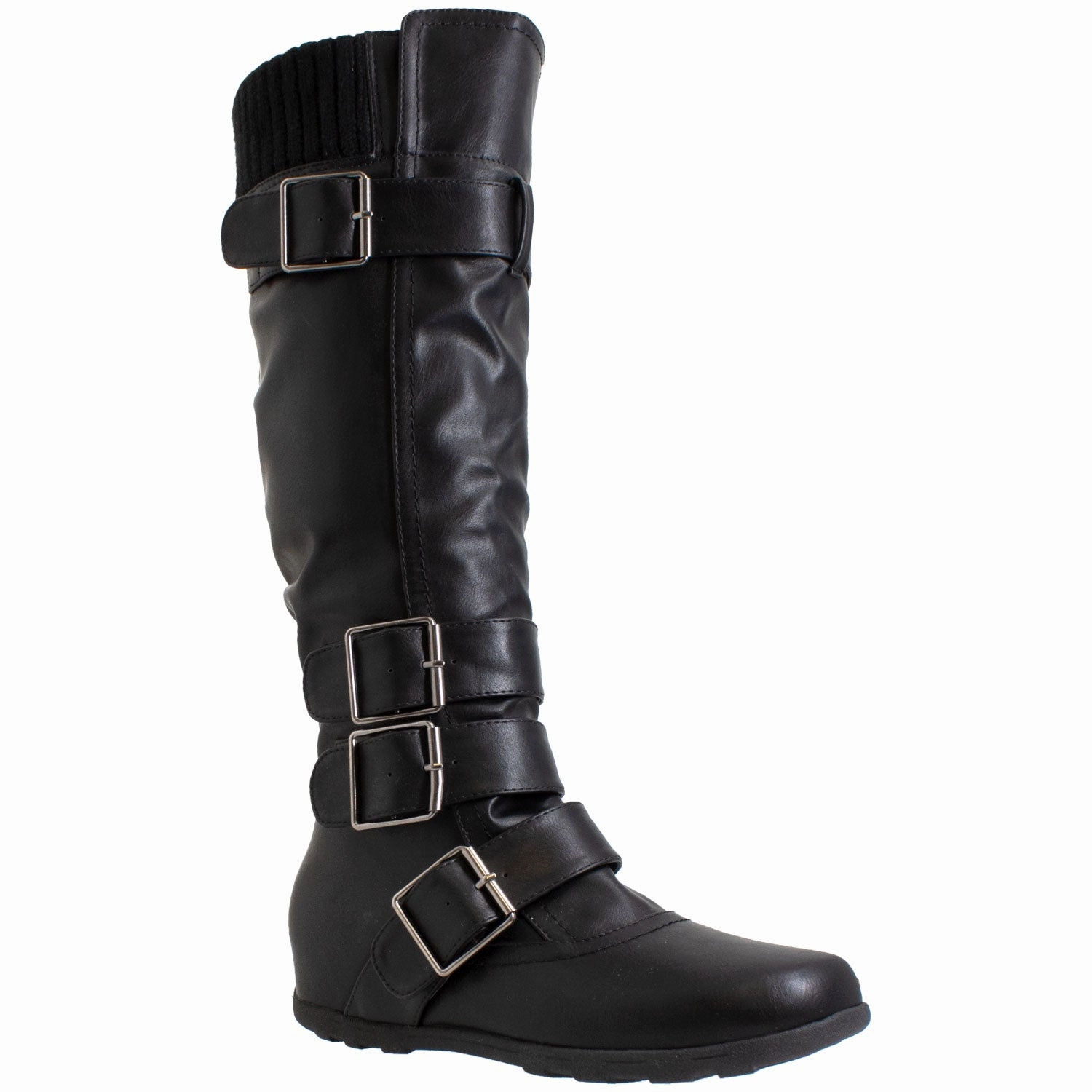 Generation Y Women's Knee High Boots Strappy Buckles Combat Breaking In New Running Shoes