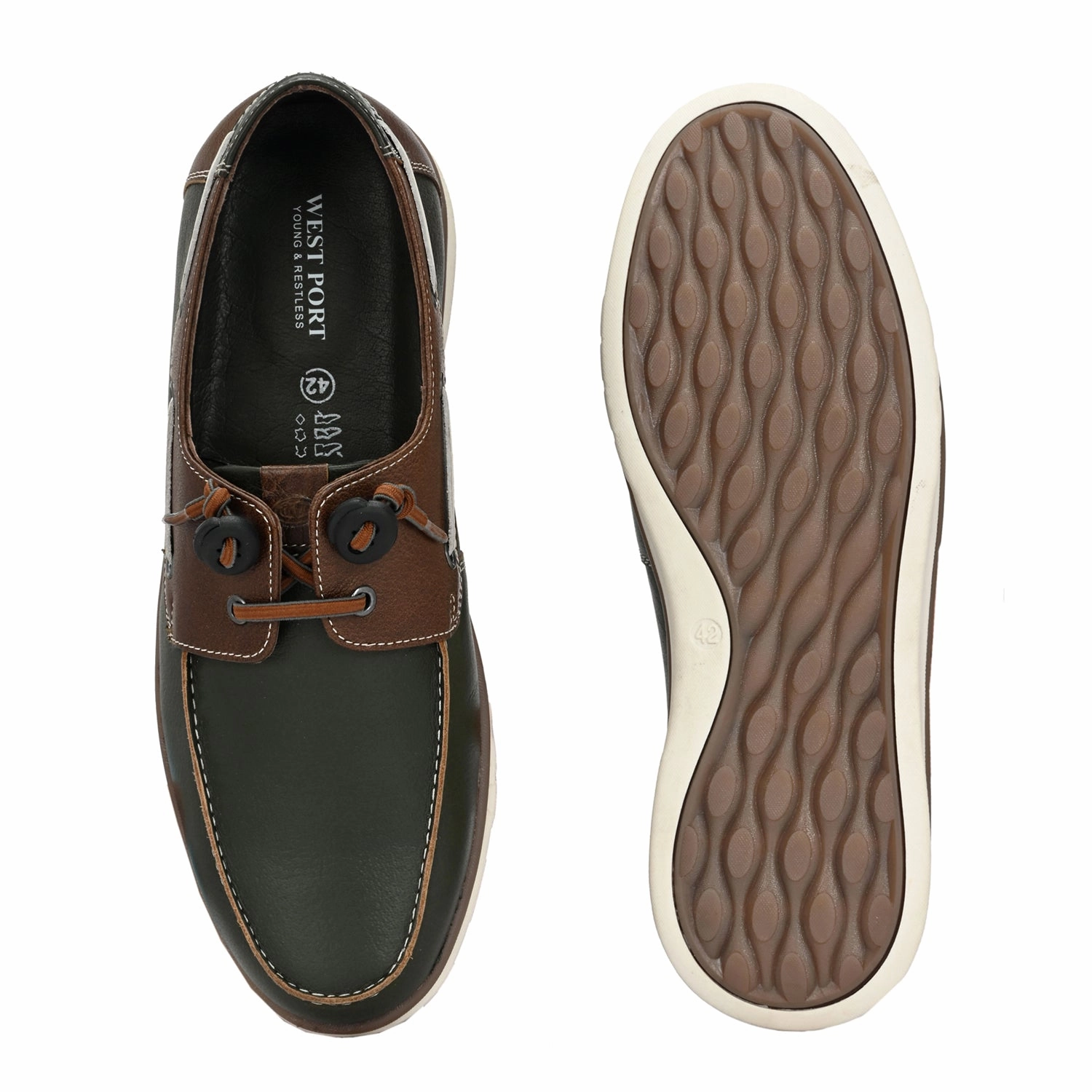 West Port Men Premium Leather Boat Shoes (Danial-66-Olive-Tan) Latest Casual Shoes