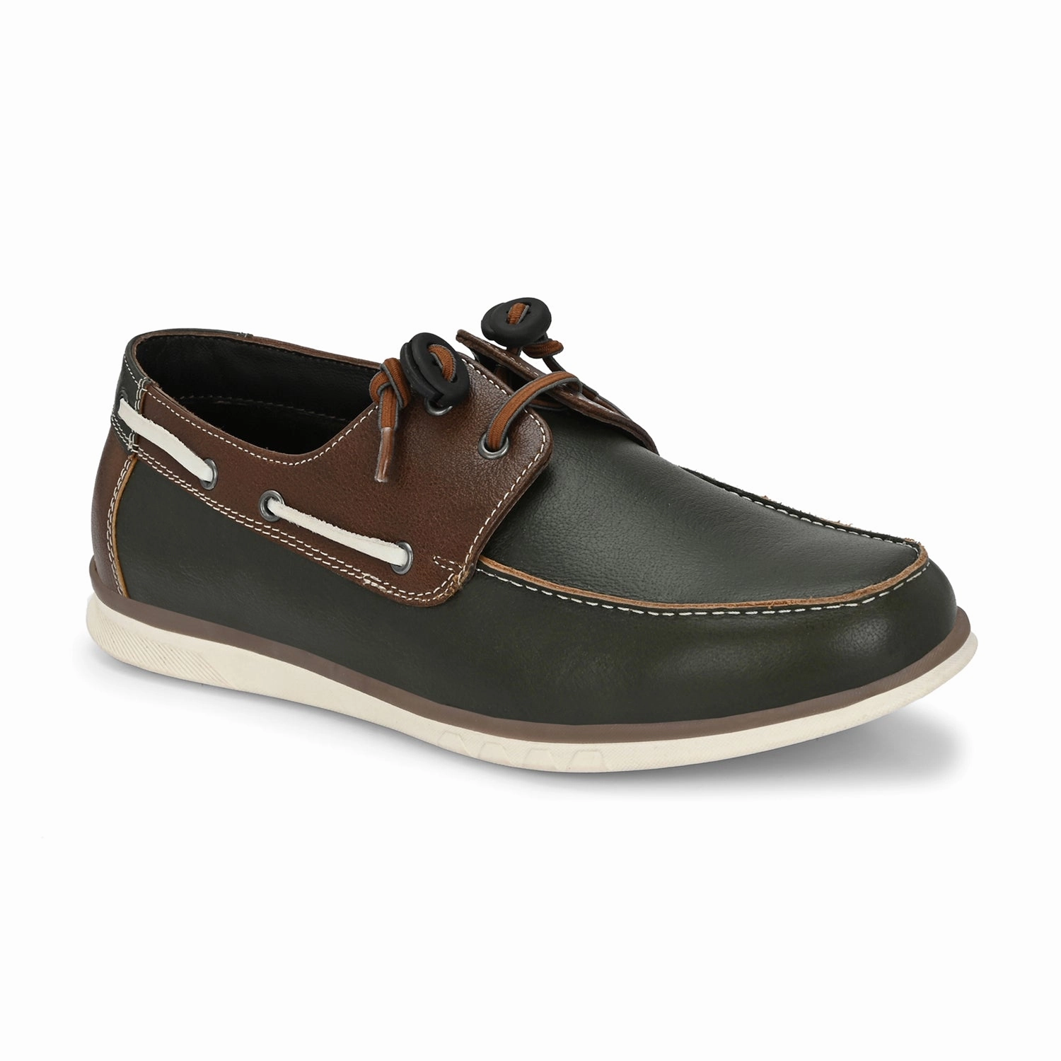 Runs Casual Shoes West Port Men Premium Leather Boat Shoes (Danial-66-Olive-Tan)