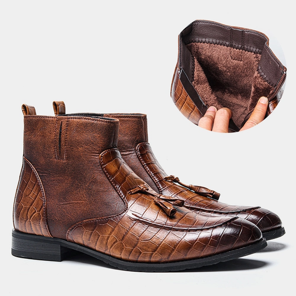 Flat Dress Shoes With Straps Crocodile Leather Fashion Tassel Men's Shoes