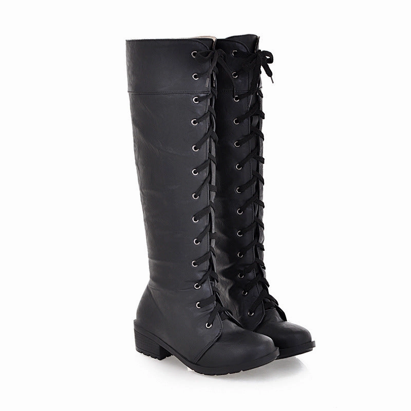 Wide Calf Knee Boots Cross Straps Tall Motorcycle Boots Shoes for Women 5535