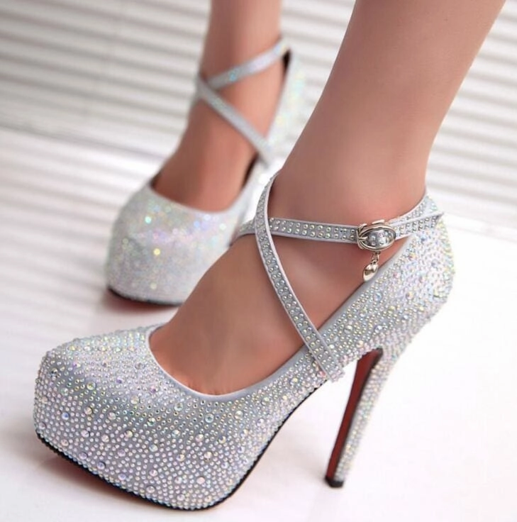 Crystal Platforms Rhinestone Diamond Luxury Women Wedding Shoes High Heel Tennis Shoe