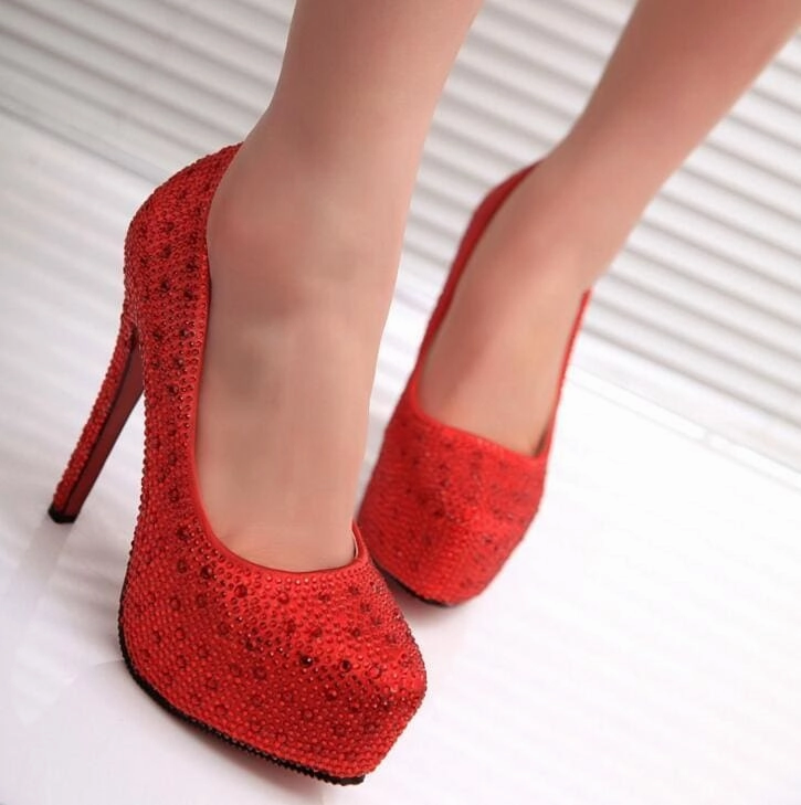 Crystal Platforms Rhinestone Diamond Luxury Women Wedding Shoes Suede Heels