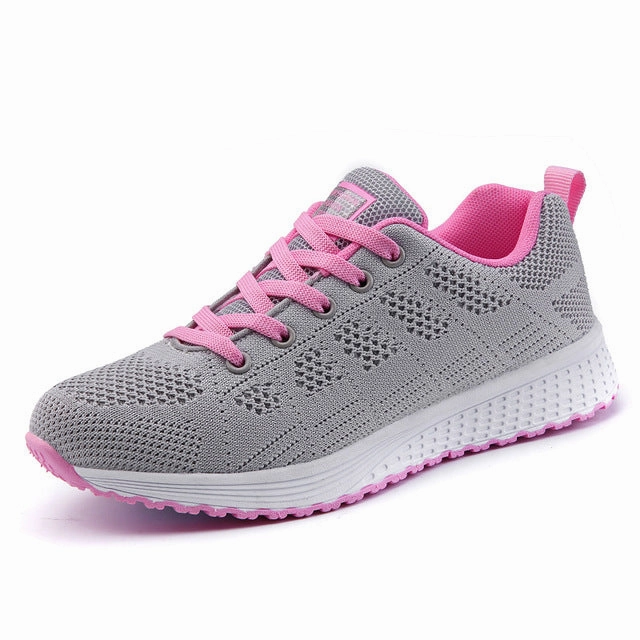 Flat Shoes Special Occasions Women Casual Shoes Fashion Breathable Walking Mesh Lace Up Flat Shoes Sneakers Women 2019 Tenis Feminino White Vulcanized Shoes
