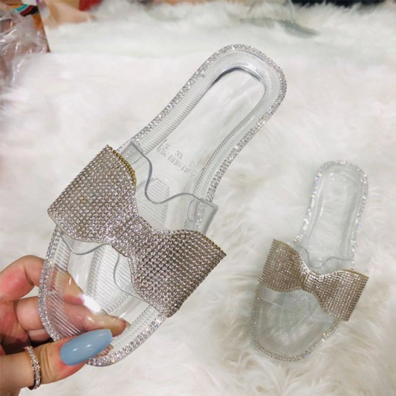 Hamster Slippers Amozae  Women Crystal Jelly Shoes Female Hot INS Slippers Ladies Bling Flats Woman Beach Shoes Women's Transparent Slides Plus Size 41