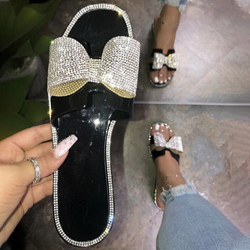 Sliver Slippers Amozae  Women Crystal Jelly Shoes Female Hot INS Slippers Ladies Bling Flats Woman Beach Shoes Women's Transparent Slides Plus Size 41