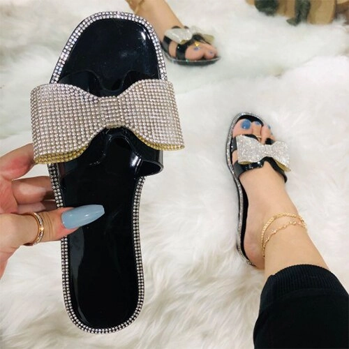 Amozae  Women Crystal Jelly Shoes Female Hot INS Slippers Ladies Bling Flats Woman Beach Shoes Women's Transparent Slides Plus Size 41 Charlotte Slippers