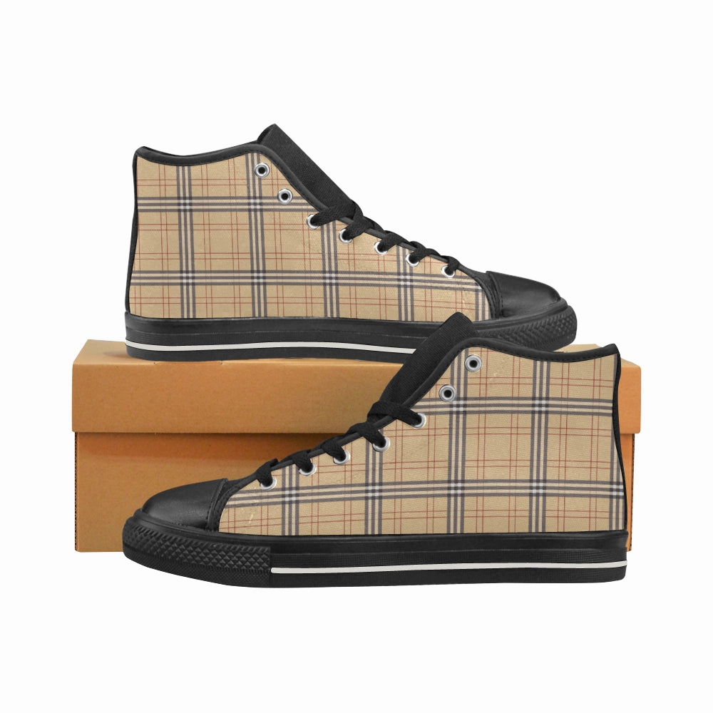 High Heel Jordans Women's Big Size Vintage Plaids Checkers Print High Top Canvas Shoes
