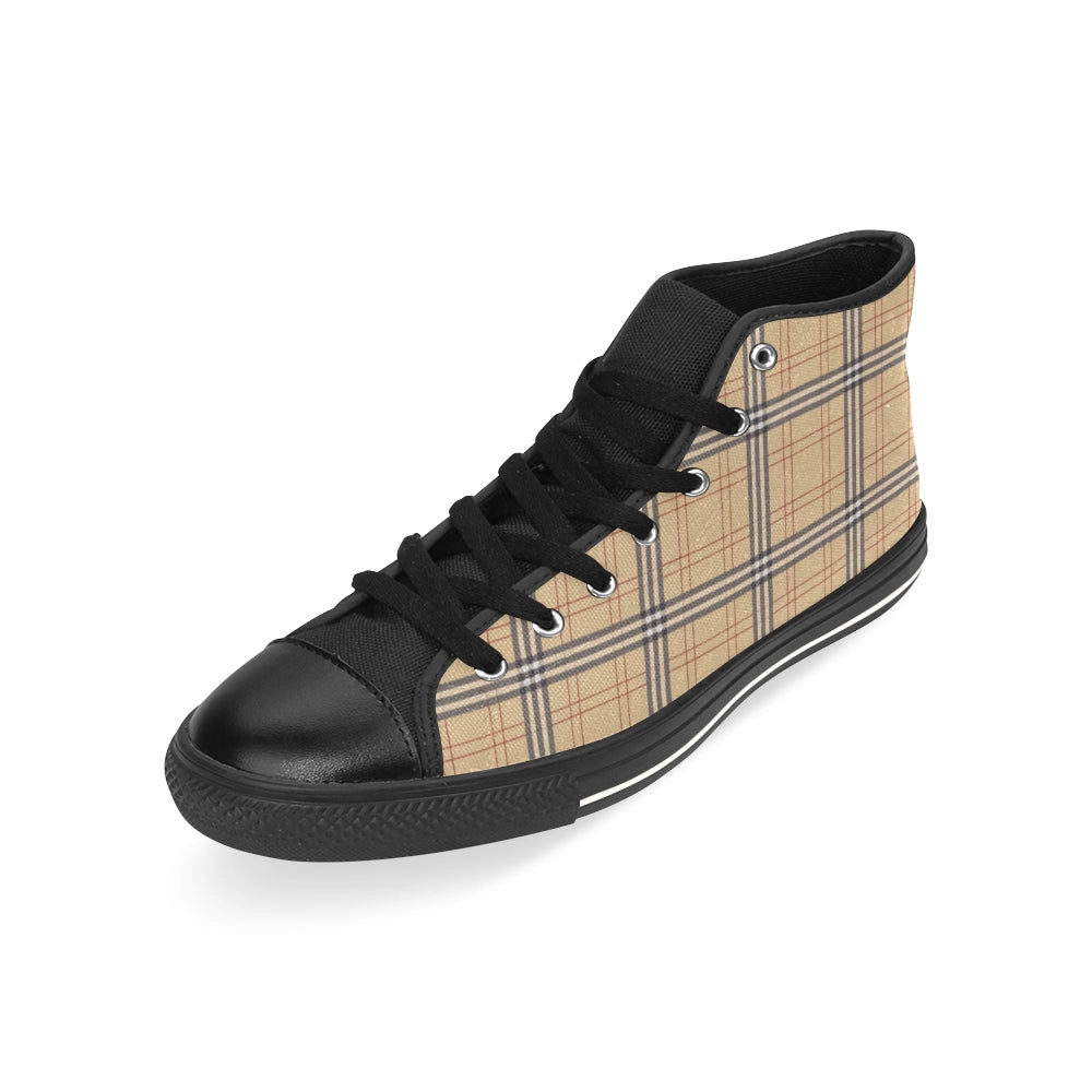 Women's Big Size Vintage Plaids Checkers Print High Top Canvas Shoes Wearing High Heels Everyday