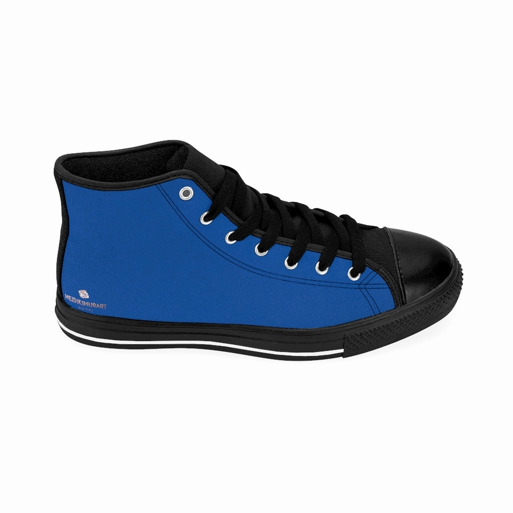 Dark Blue Men's High-top Sneakers, Solid Color Minimalist Designer Tennis Running Shoes Brown Doc Marten Boots