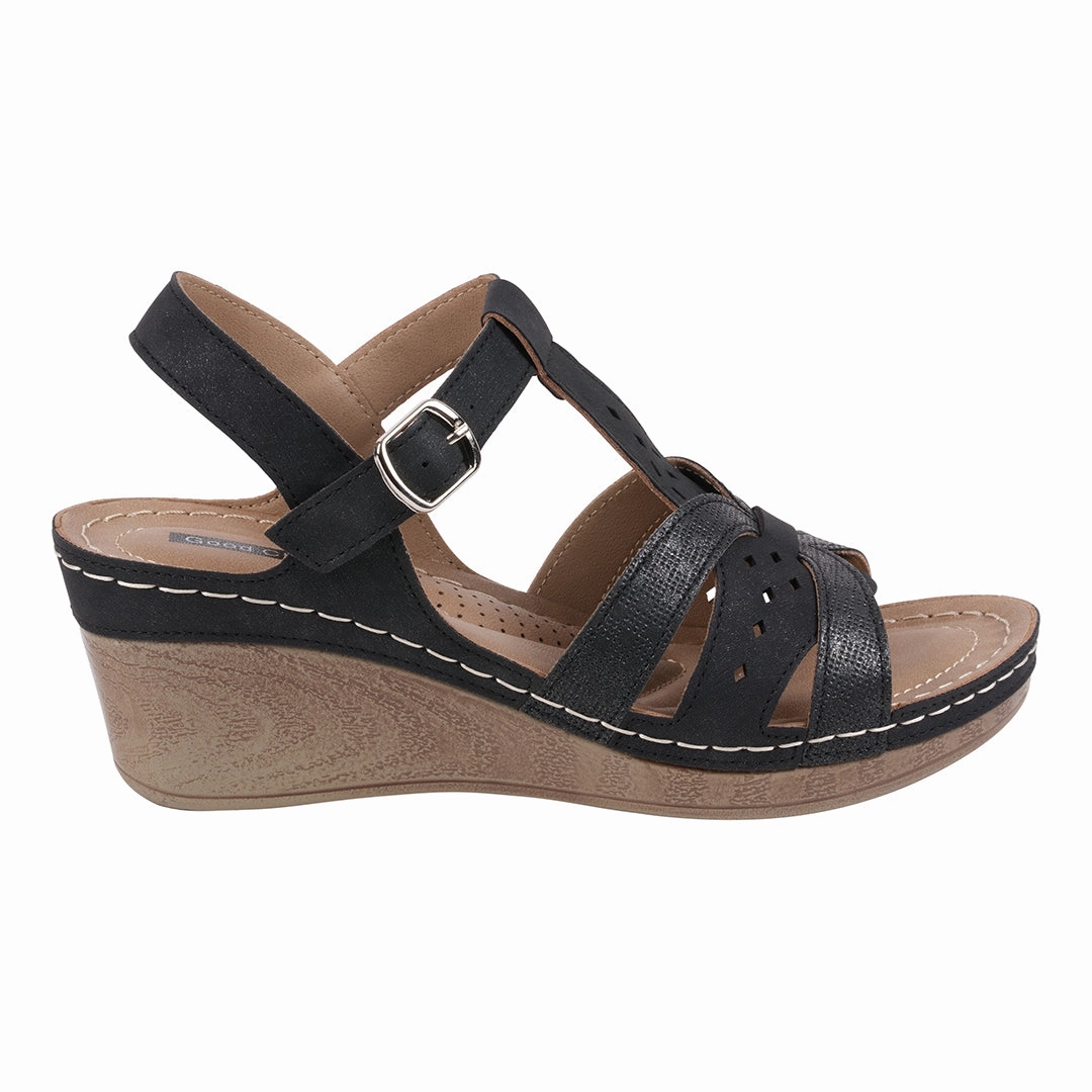 Darry Black Perforated T-Strap Slingback Wedge Sandals Suede Birkenstock Sandals