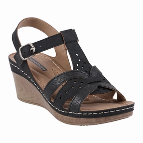 Darry Black Perforated T-Strap Slingback Wedge Sandals Bella Vita Sandals