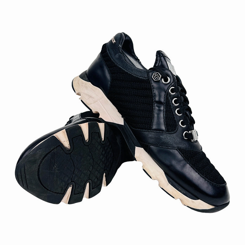 Speed Trainer 5 Baseball Shoe Philipp Plein Womens Black Mesh Panel Skull Sneaker Shoes (Size 38)