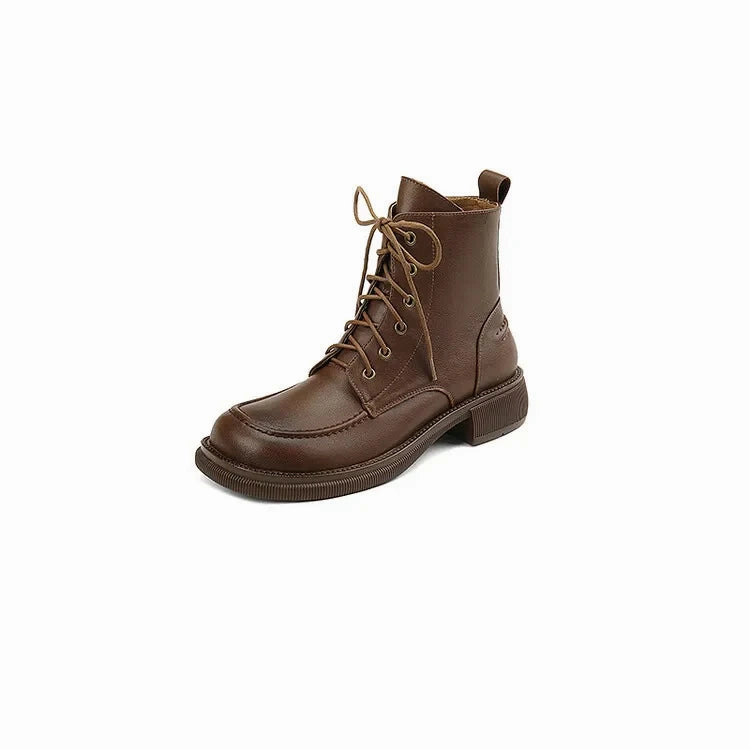 Laidback London Boots binfenxie NEW Fall Shoes Women Split Leather Boots Round Toe Chunky Heel Women Shoes Winter Solid Lace-up Ankle Boots Western Boots Women