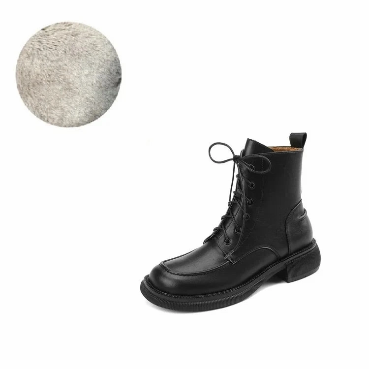 Lugz Boots binfenxie NEW Fall Shoes Women Split Leather Boots Round Toe Chunky Heel Women Shoes Winter Solid Lace-up Ankle Boots Western Boots Women