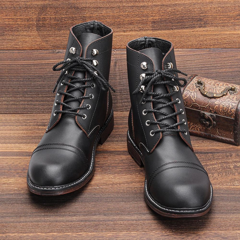 Narrow Flat Shoes Italian handmade cowhide high-top casual boots