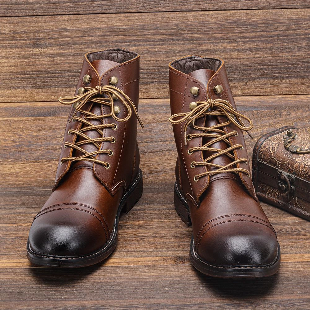 Flat Shoelaces For Dress Shoes Italian handmade cowhide high-top casual boots